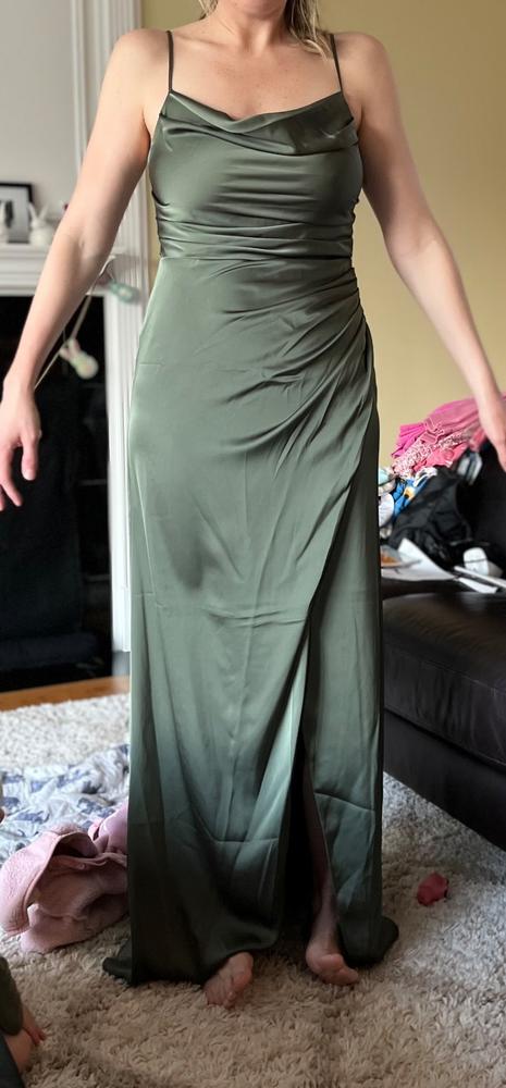 Carrie Matte Satin Dress - Olive - Customer Photo From Michelle Zumstein