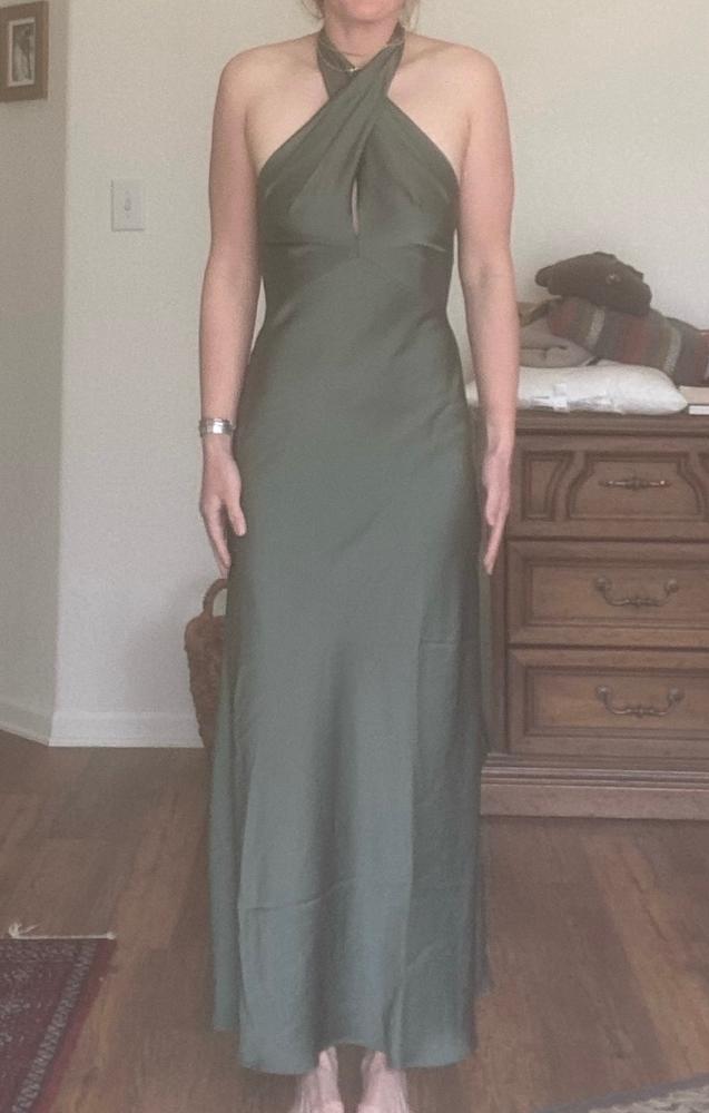 Monique Matte Satin Dress - Moss Green - Customer Photo From Fiona