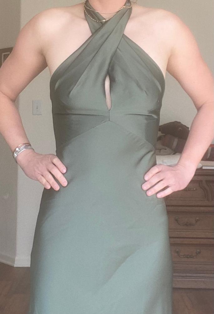 Monique Matte Satin Dress - Moss Green - Customer Photo From Fiona