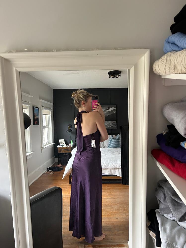 Monique Matte Satin Dress - Plum - Customer Photo From Hillary
