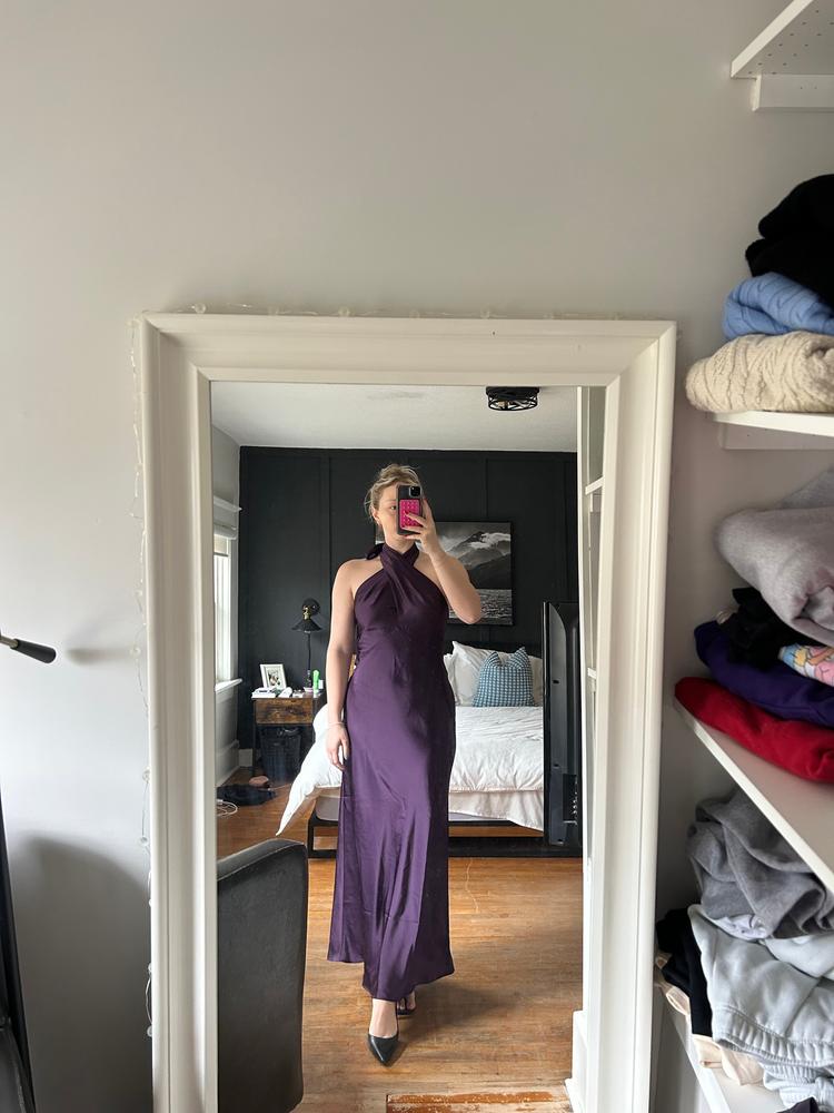Monique Matte Satin Dress - Plum - Customer Photo From Hillary