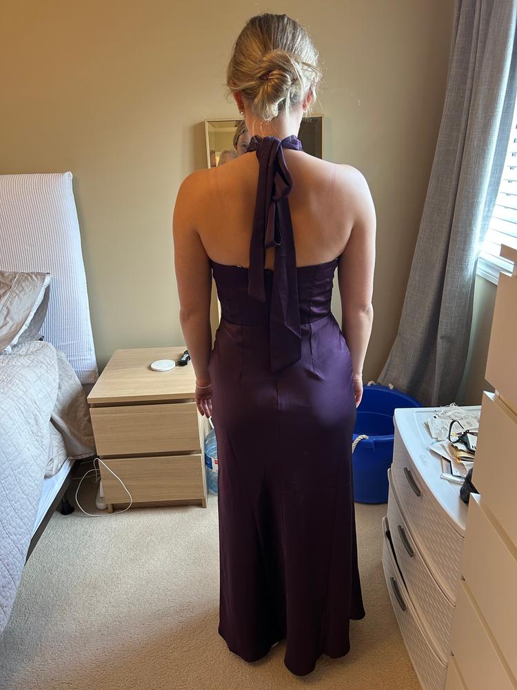Monique Matte Satin Dress - Plum - Customer Photo From Hillary