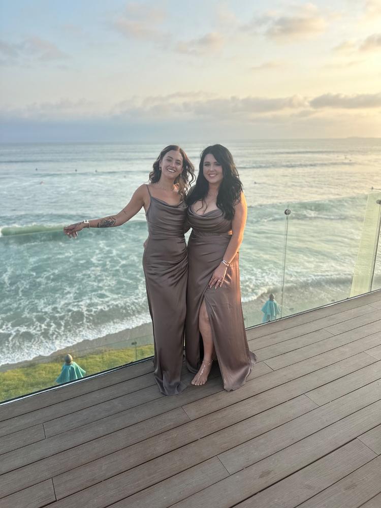 Carrie Matte Satin Dress - Mocha - Customer Photo From Whitney Sadowsky