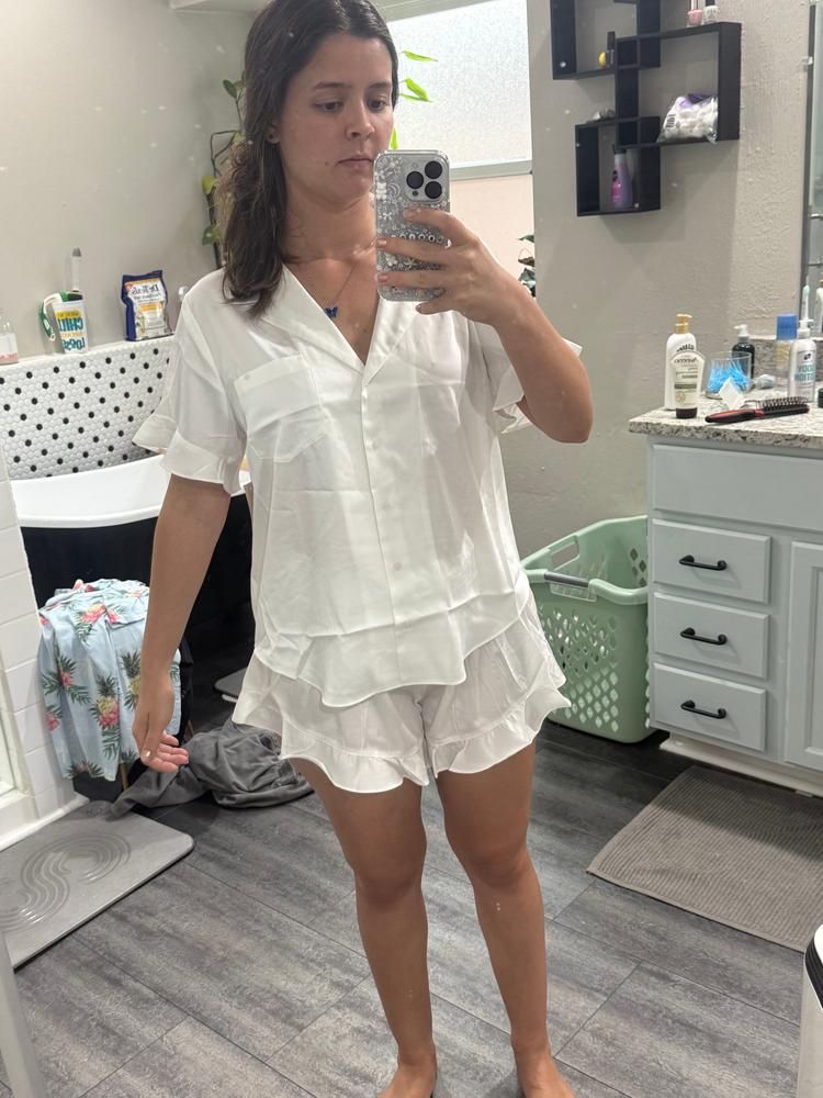 Esther Ruffled Short Sleeve Pajama Set - Neutral Champagne - Customer Photo From Madison