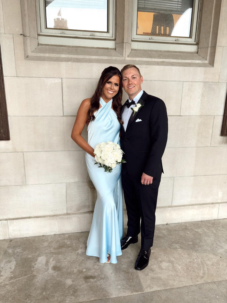 Stephanie Matte Satin Dress - Mist Blue - Customer Photo From Sydney Sallee