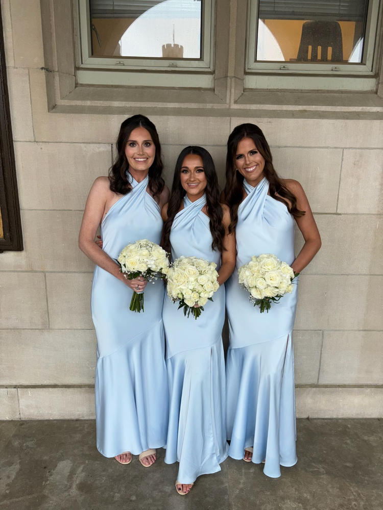 Stephanie Matte Satin Dress - Mist Blue - Customer Photo From Sydney Sallee