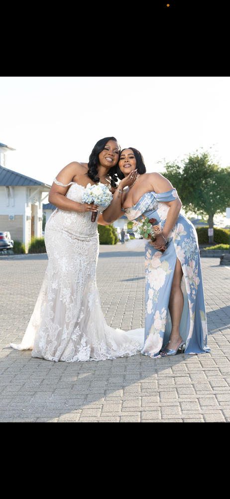 Mia Matte Satin Convertible Dress - Dusty Blue Romantic Bouquet - Customer Photo From Daishanea Dunton
