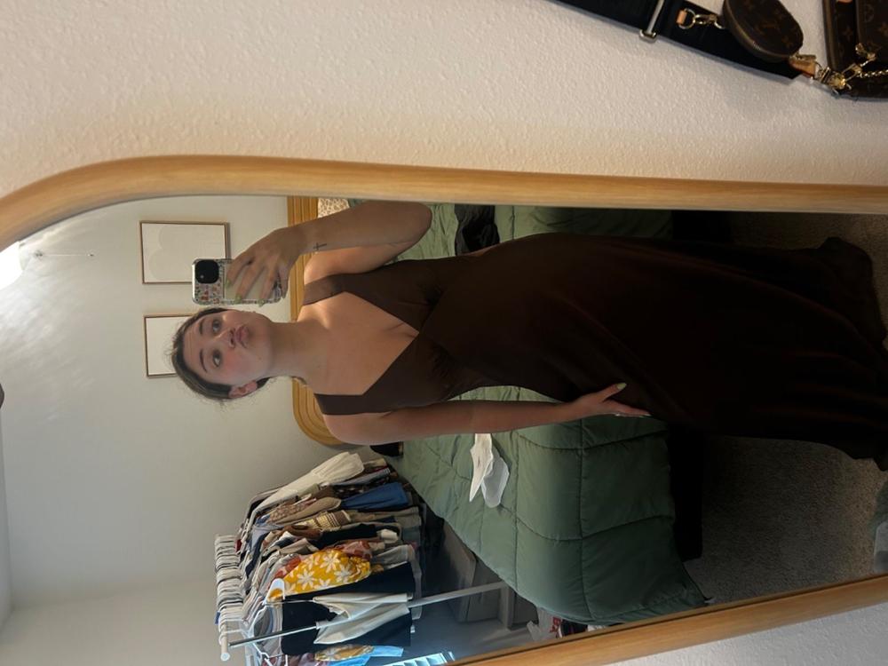 Veronica Matte Satin Dress - Espresso - Customer Photo From Maci Bedard