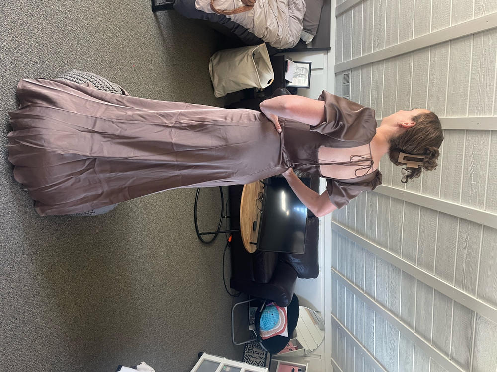 Judy Matte Satin Dress - Mocha - Customer Photo From Rilyn Cassaretto