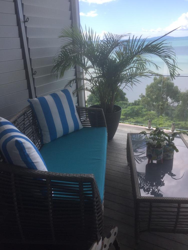 Byron Striped Waterproof Blue Large Outdoor Cushion Cover - 55cm x 55cm - Customer Photo From Meredith Davis