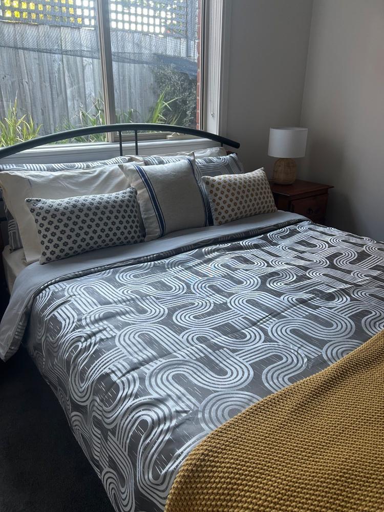 Ivy Linen Blue Striped Cushion Cover - Customer Photo From Ann Gniel