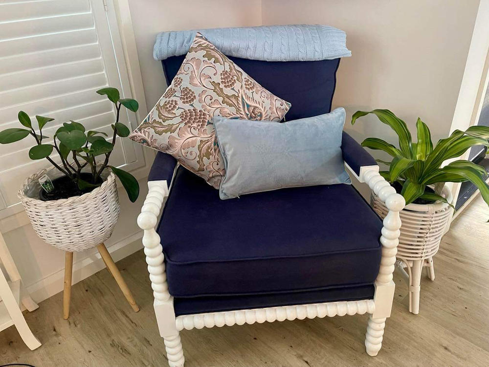 Eva Linen Light Blue Floral Cushion Cover - Customer Photo From Jenny Shellshear