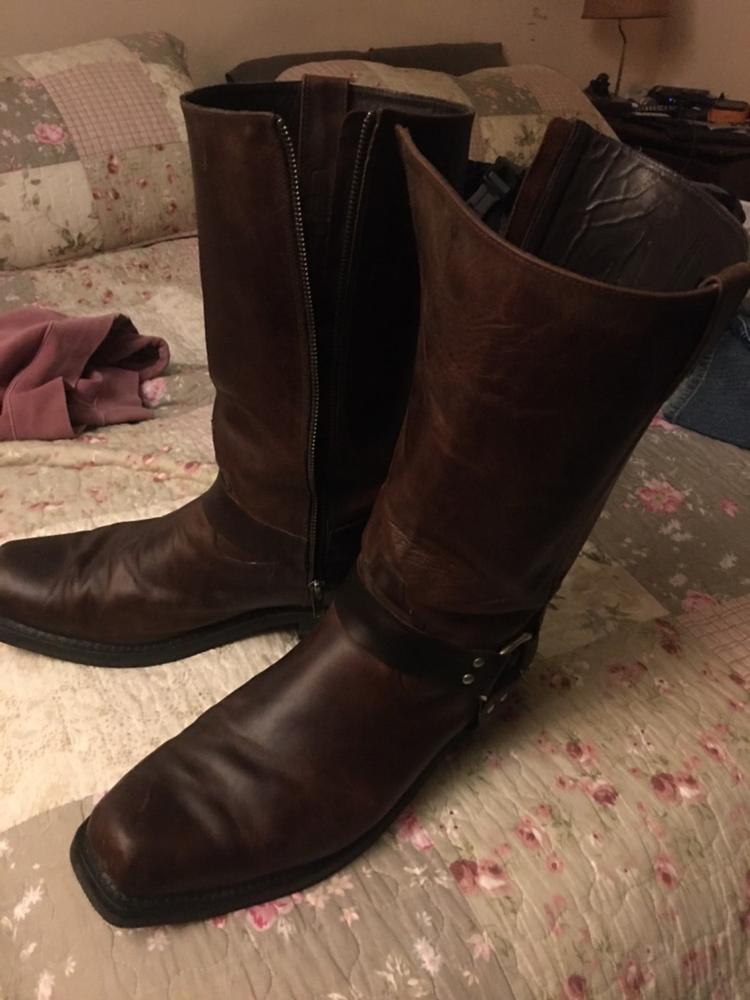 Old West Brown Mens Leather Harness Tall Motorcycle Boots - Customer Photo From Steve Campbell