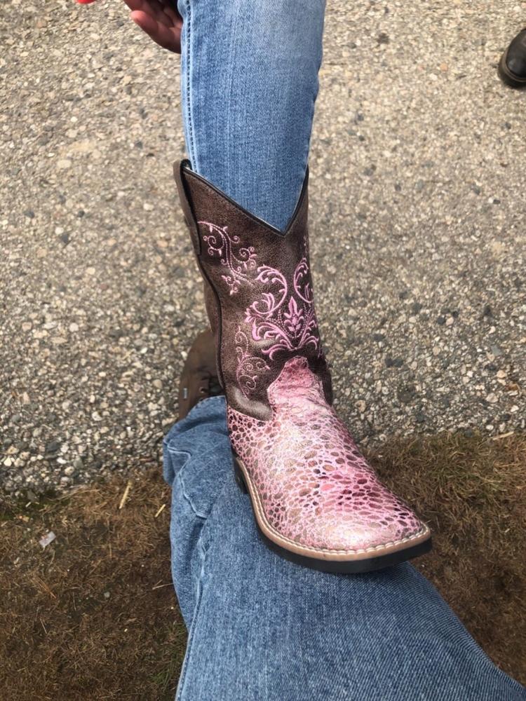 Old West Antique Pink/Crackle Children Girls Faux Leather Cowboy Boots - Customer Photo From Sterling Montgomery