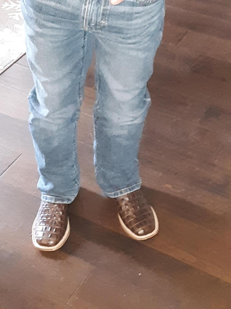 Old West Brown/Tan Youth Boys Leather Faux Gator Cowboy Boots - Customer Photo From Richard Hembree