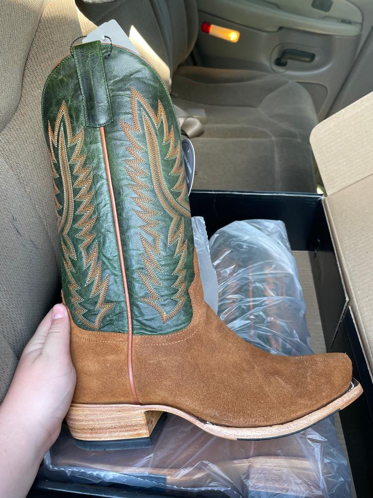 Horse Power Mens Emerald Explosion Camel Suede Cowboy Boots - Customer Photo From Knox Forrest