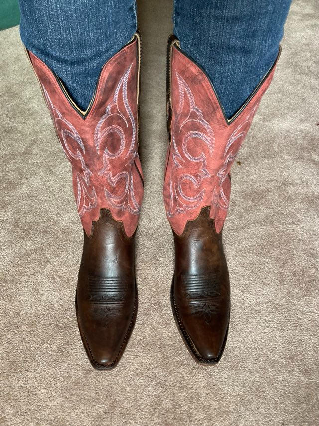 Old West Red/Brown Womens Leather Fashion 12in Cowboy Boots - Customer Photo From Patricia Gilford