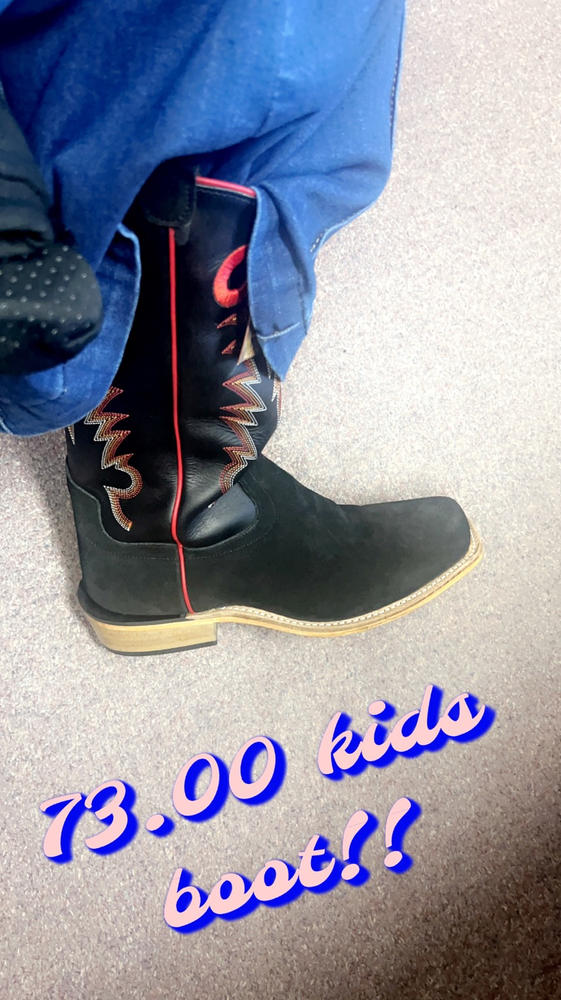 Old West Youth Unisex Medium Square Toe Suede Black/Black Leather Cowboy Boots - Customer Photo From Stacy Janes