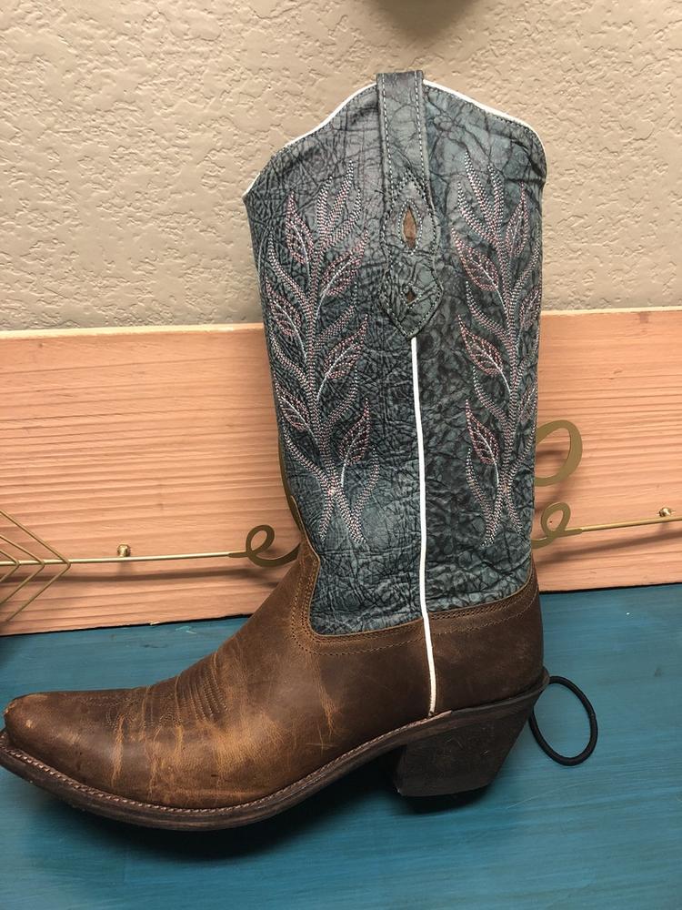 Old West Blue Womens Oily Leather 12in Fancy Stitch Snip Toe Cowboy Boots - Customer Photo From Alicia P.