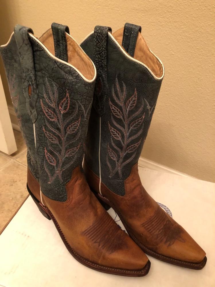 Old West Blue Womens Oily Leather 12in Fancy Stitch Snip Toe Cowboy Boots - Customer Photo From Brandon Akins