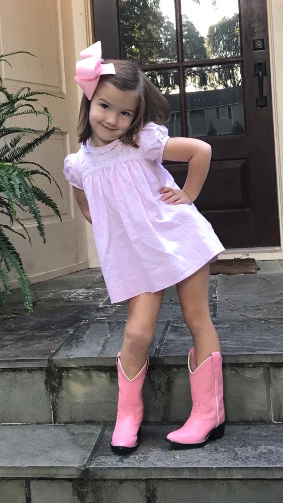 Old West Pink Childrens Girls Corona Leather J Toe Cowboy Western Boots - Customer Photo From Amanda C.