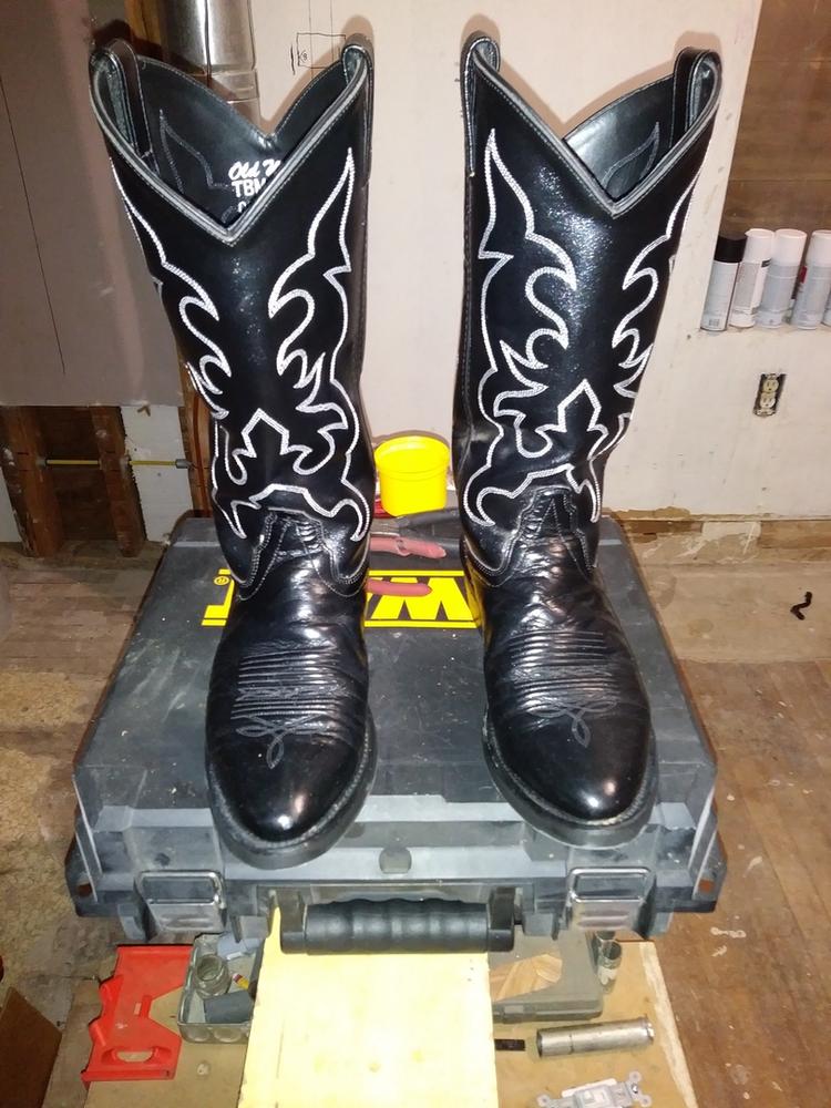 Old West Black Mens All Leather Stitch Narrow Round Toe 13in Cowboy Boots - Customer Photo From Daniel D.