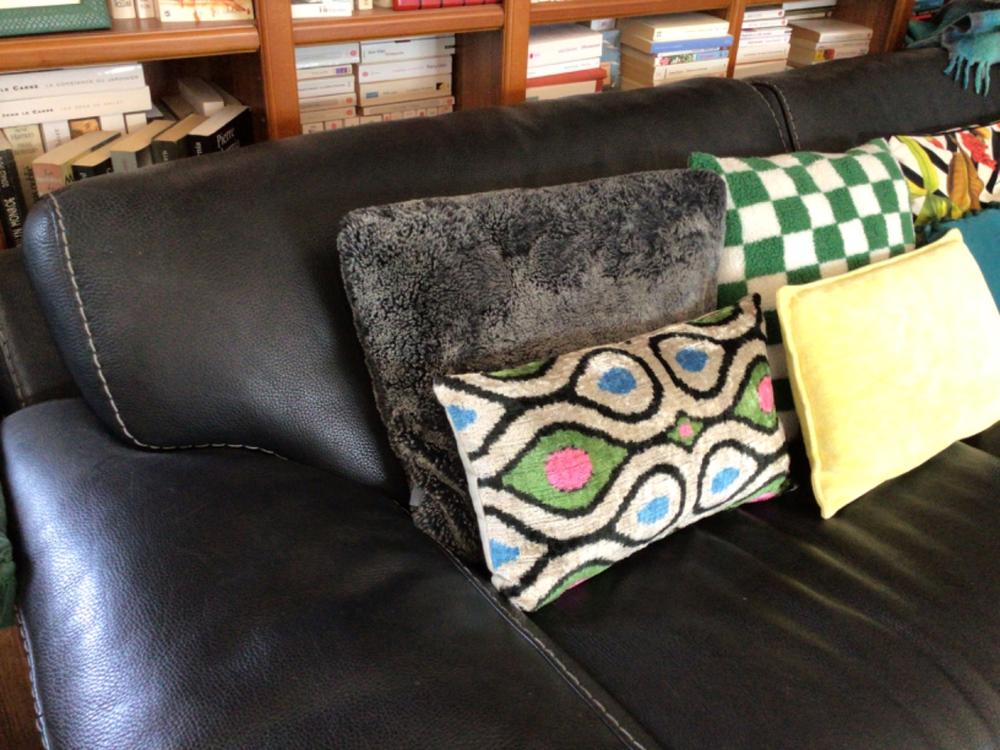 Green, Blue and Pink Velvet IKAT cushion cover - 30 x 50 cm - Customer Photo From Cosson Francoise