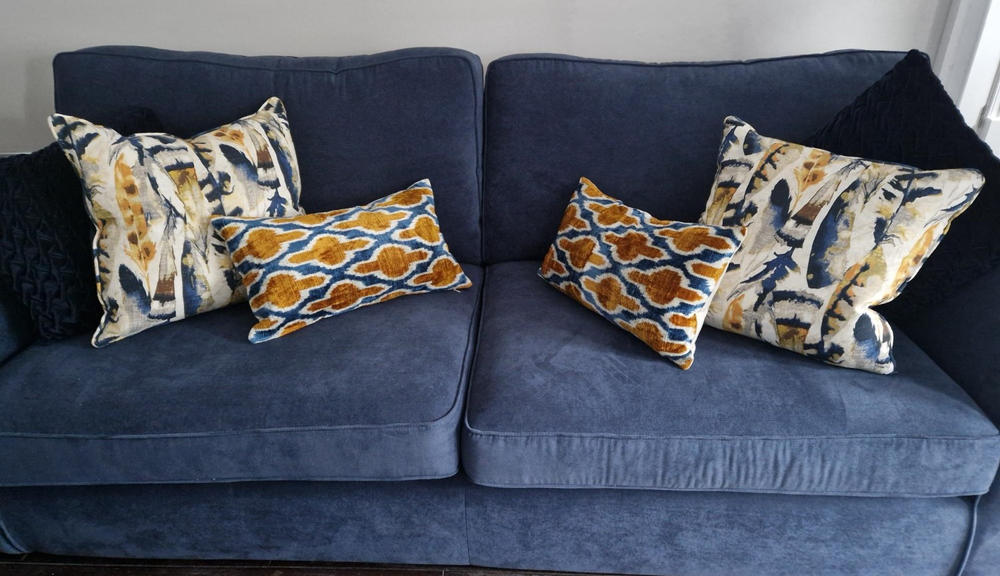 Blue and Rust Ikat Velvet cushion cover - 30 x 50 cm - Customer Photo From Lynda Fielding