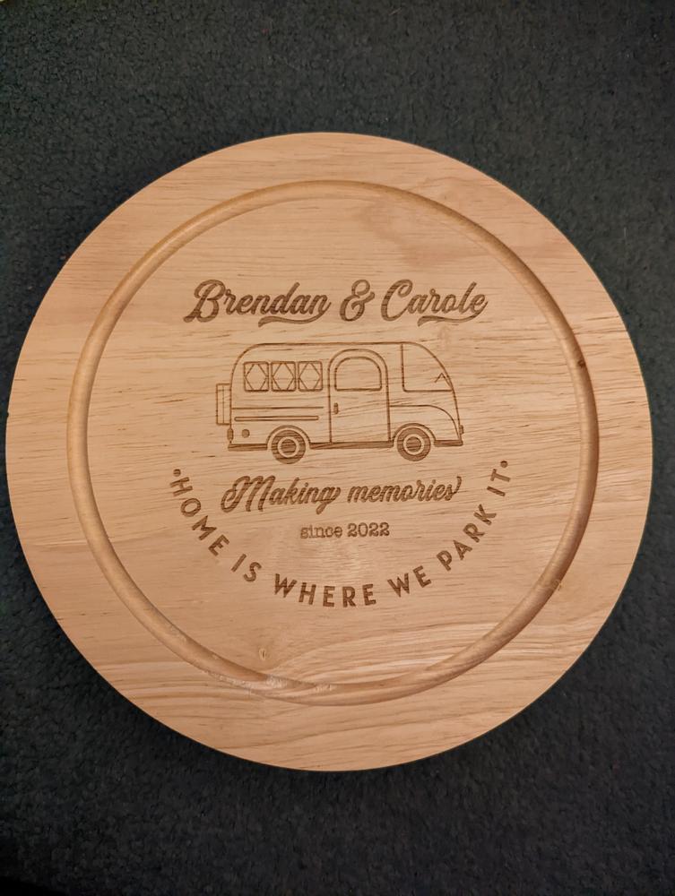 Personalised Laser Engraved Campervan Cheeseboard, Motorhome Gift With Names - Customer Photo From Hannah