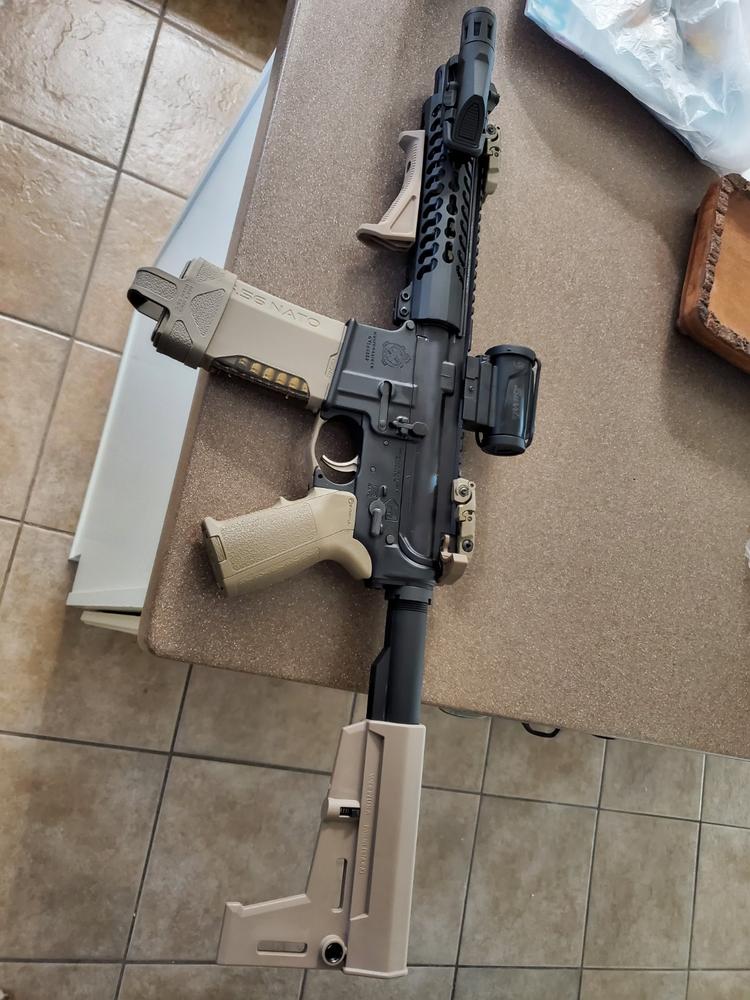 Tactical KeyMod Angled Forward Foregrip Fore Grip Forend Hand Stop Black / Tan - Customer Photo From Mark Webb