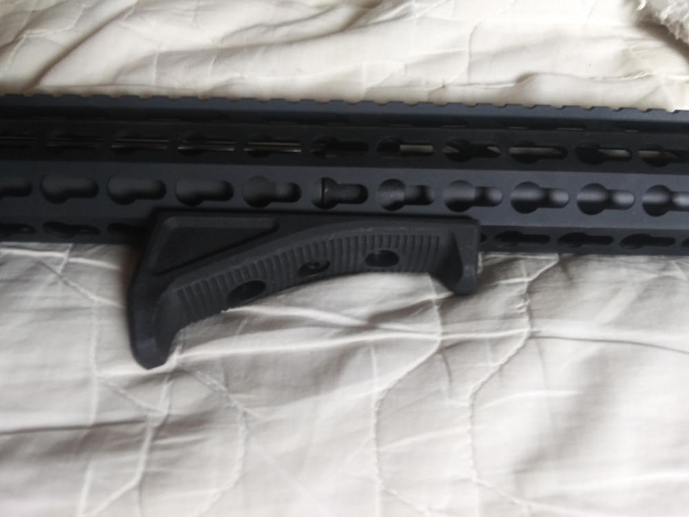 Tactical KeyMod Angled Forward Foregrip Fore Grip Forend Hand Stop Black / Tan - Customer Photo From Lance Hough