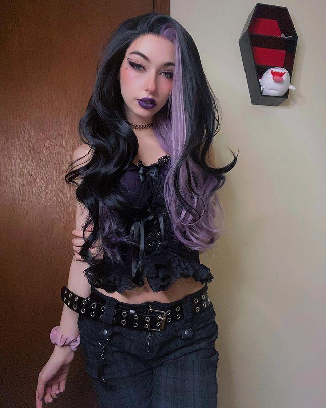 Half Purple Half Black Synthetic Lace Front Wig WT194 - Customer Photo From soul
