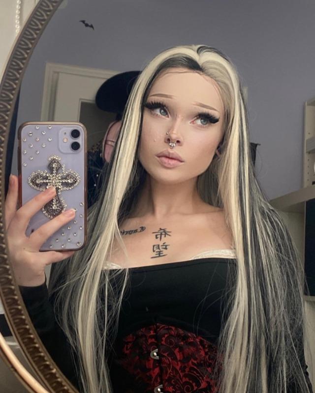 White Blonde Black Streak Synthetic Lace Front Wig WW442 - Customer Photo From vixenrottie