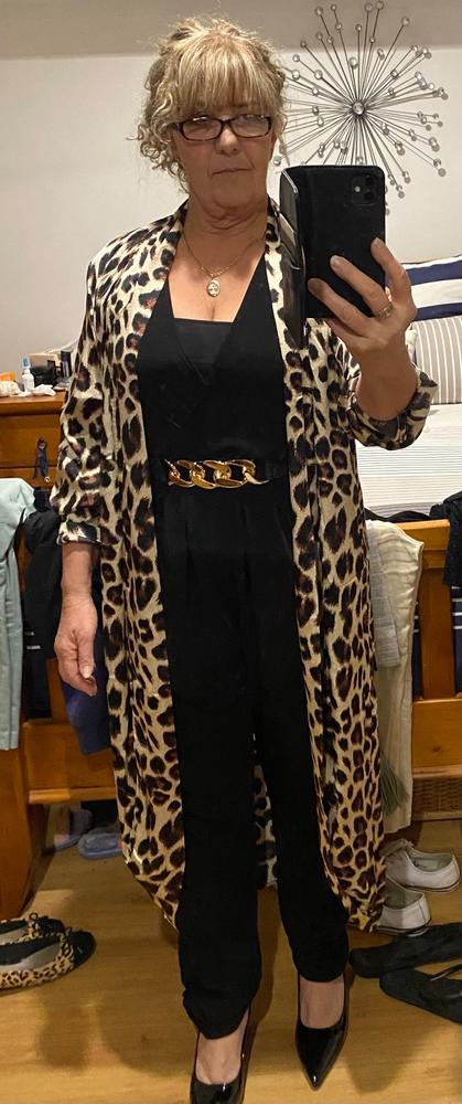 Zahra Silky Kimono Jacket in Leopard Print - Customer Photo From Mary Davis