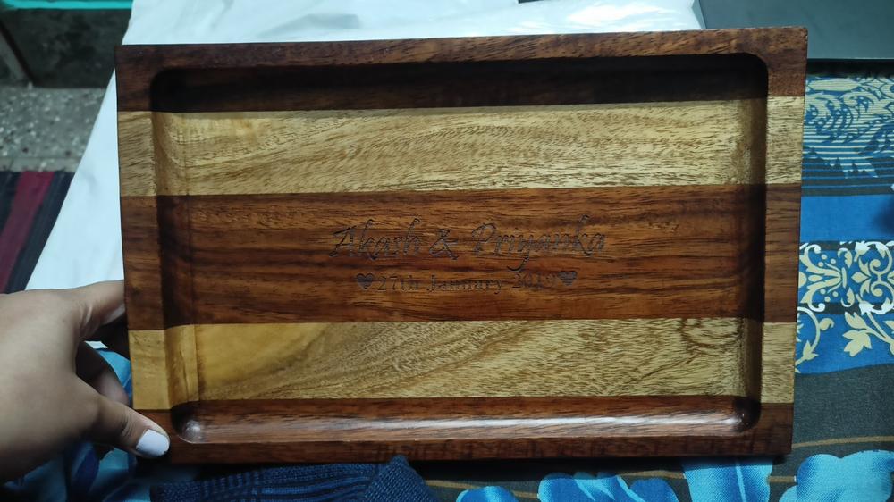 Personalized Serving Tray Engraved With Couple Name - Wooden Tray - Customer Photo From PRIYANKA ROY