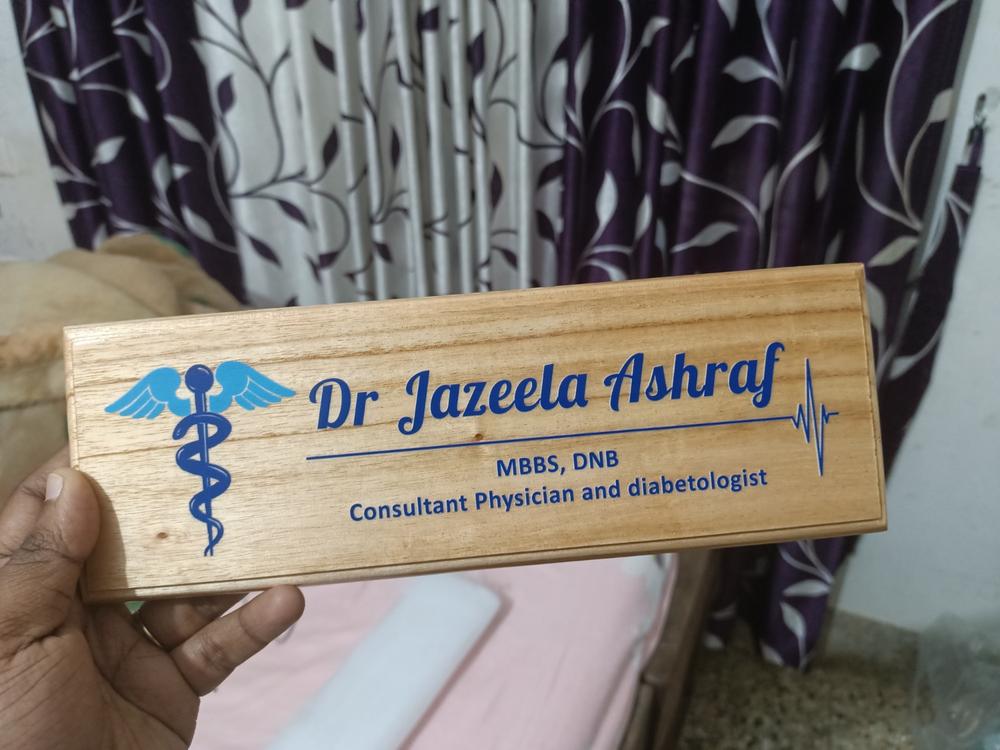 Personalized Wooden Nameplate for Doctors in Colour | Prints On Wood - Customer Photo From Dr SAJNA M K