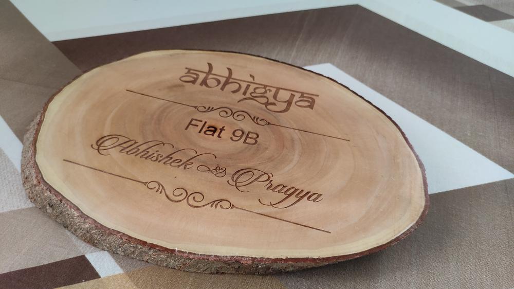 Rustic Natural Wooden Nameplate With Wood Bark | Live Edge Wood Sign - Customer Photo From Abhishek Nair