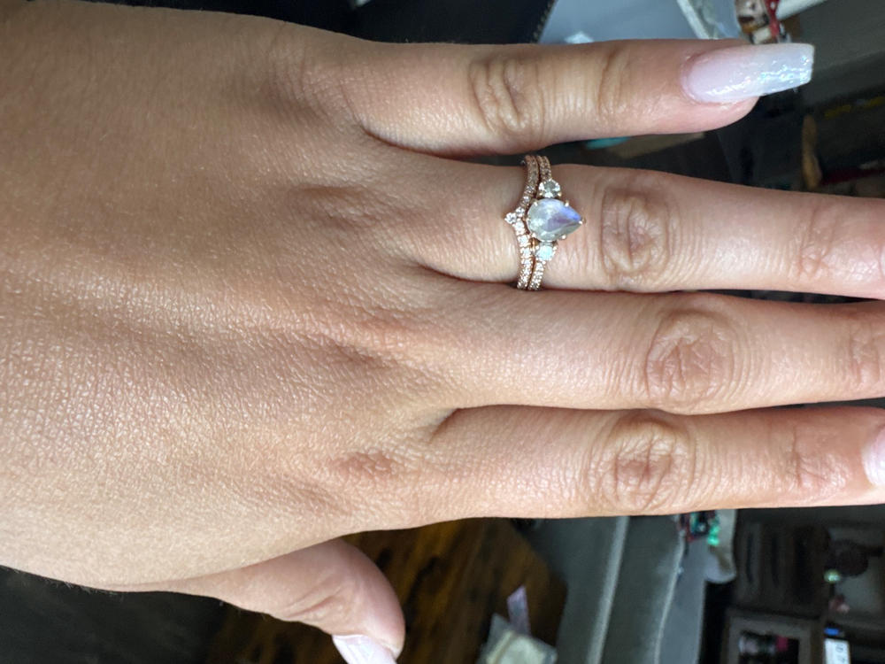 Moonstone Wedding Band, V Gold Ring With Moonstones - Customer Photo From Emily Aguallo