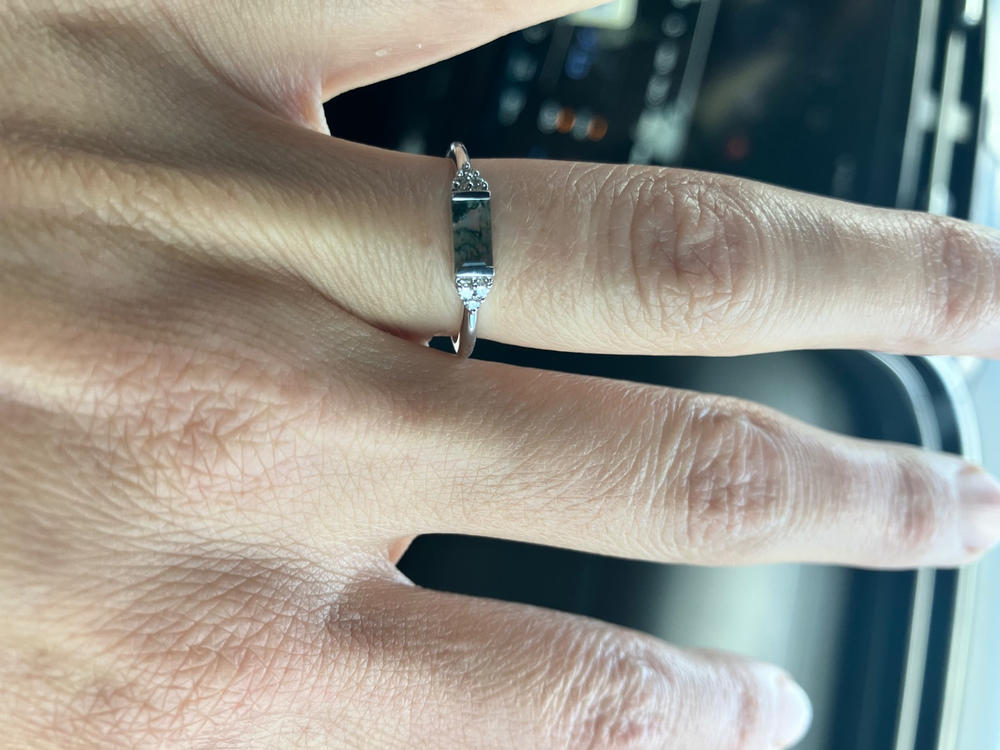 Taylor Moss Agate Baguette and Diamond Ring - Customer Photo From Bryan Sharp