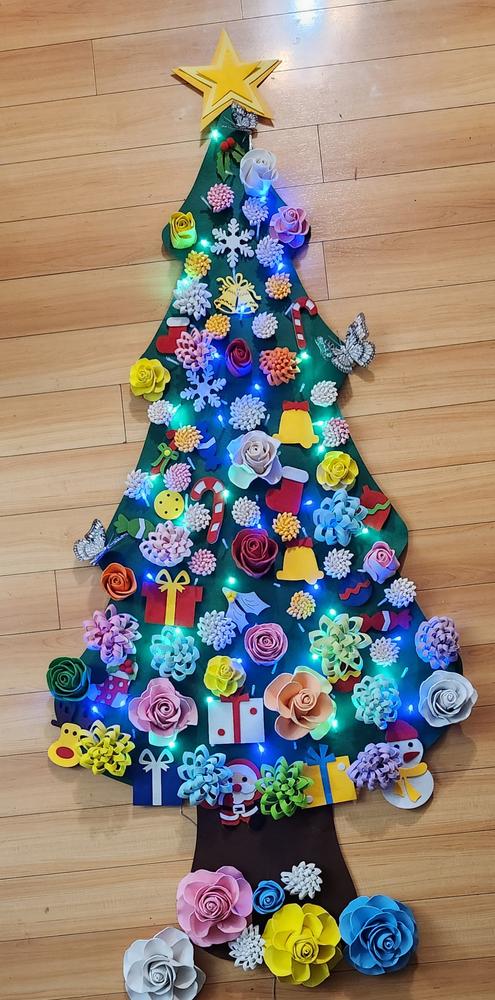 The FunkyFir Tree | 63 Pre-Lit LED Felt Christmas Tree Wall Hanger (Includes Ornaments!)