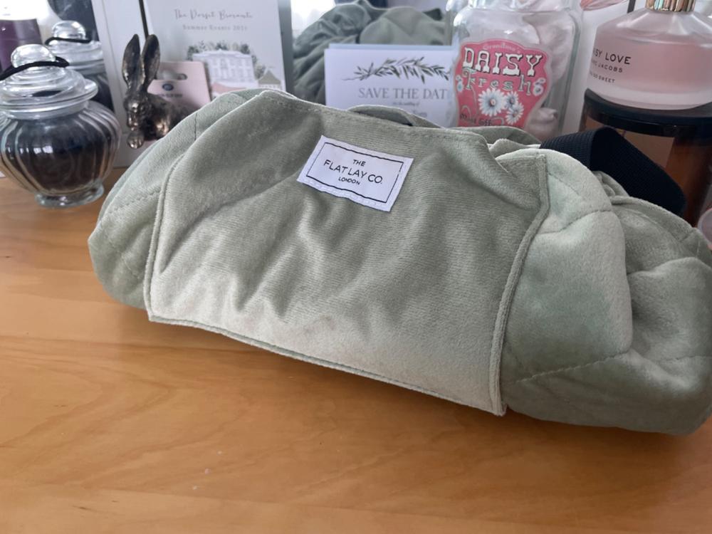 Sage Green Velvet Full Size Flat Lay Makeup Bag - Customer Photo From Melanie Leglantier