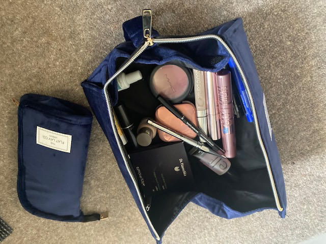 Blue Velvet Open Flat Makeup Box Bag and Tray - Customer Photo From Valerie James