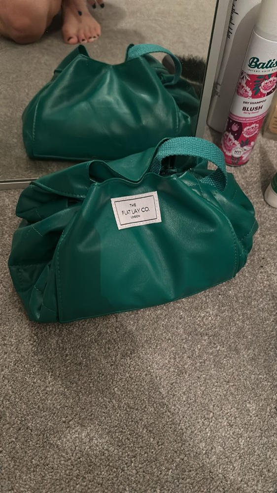 Monochrome Green Leather Full Size Flat Lay Makeup Bag - Customer Photo From Karen Medcalf
