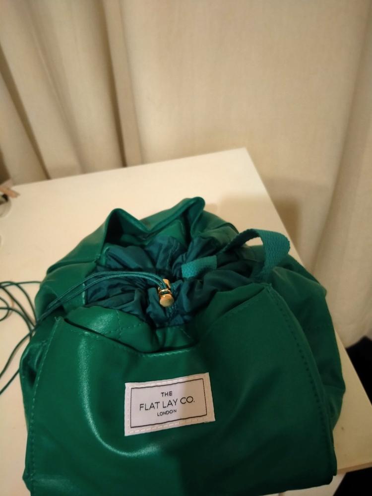 Monochrome Green Leather Full Size Flat Lay Makeup Bag - Customer Photo From Alithia Montes