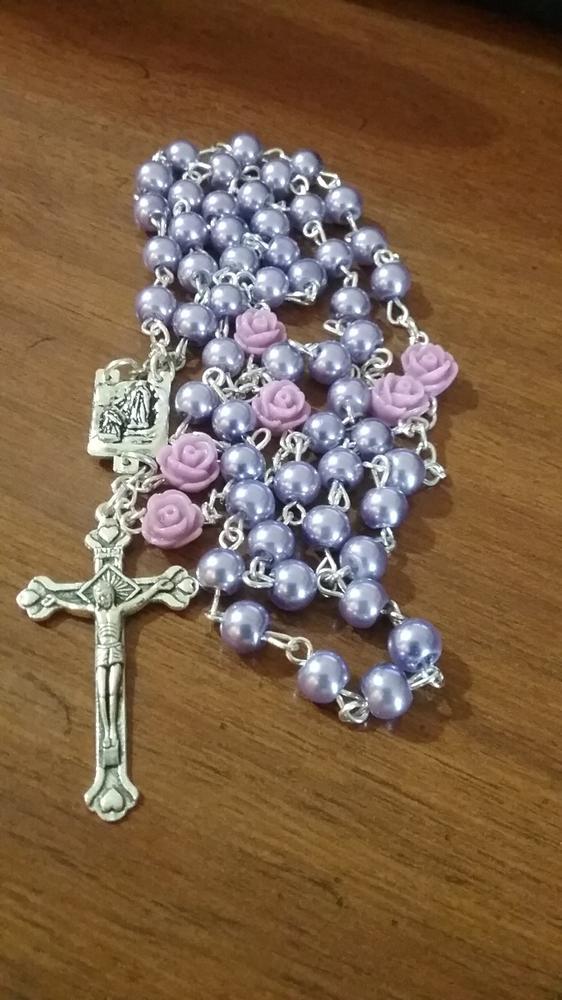 Lavender Rose Rosary - Customer Photo From Terri P.