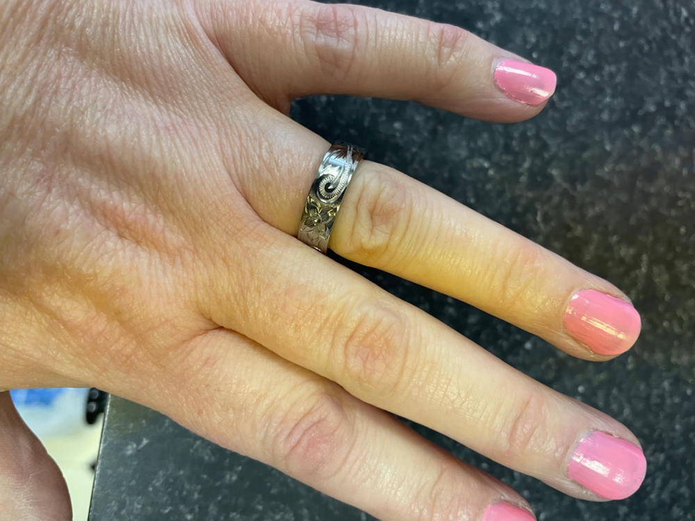Titanium Ring with Hand engraved Hawaiian Designs (6mm width, Flat style) - Customer Photo From Anonymous