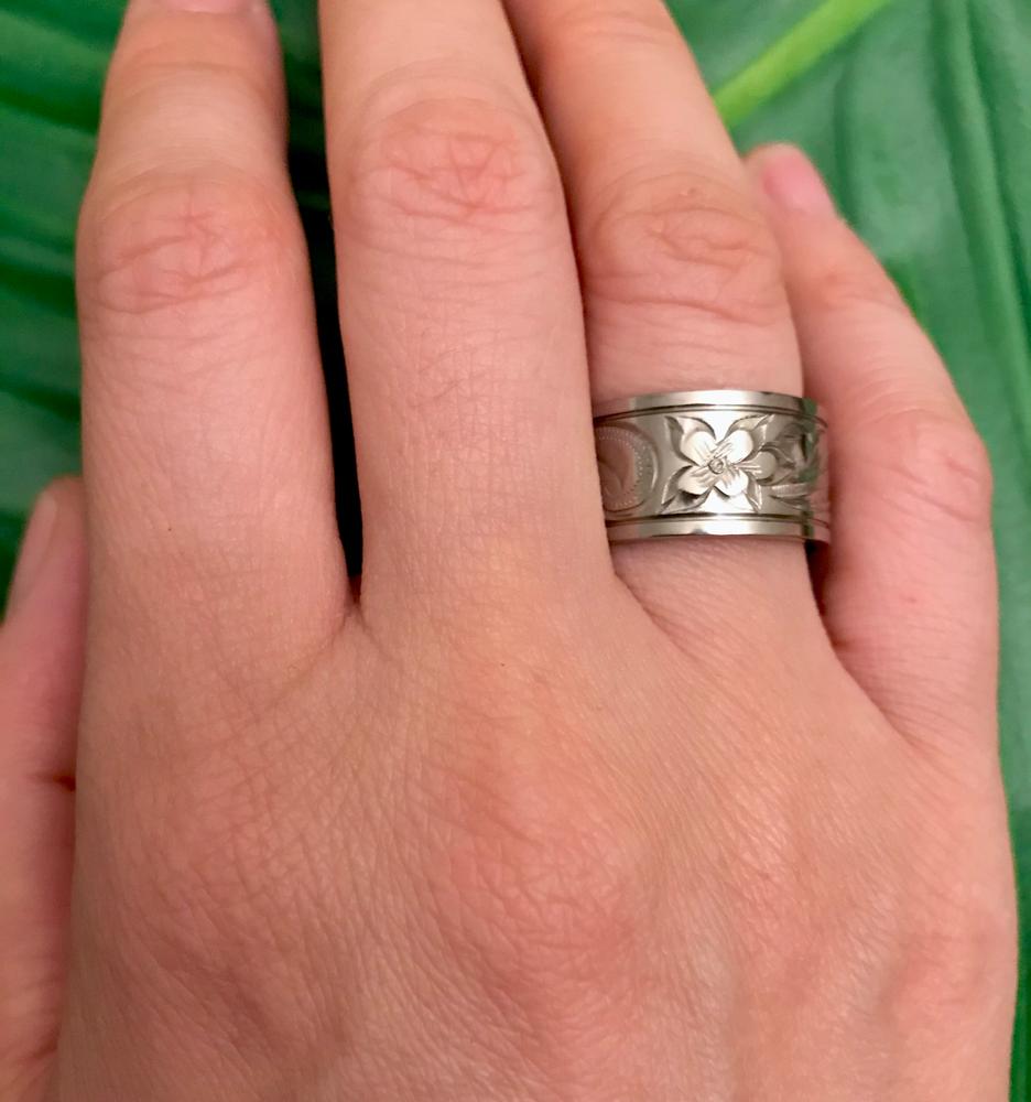 Titanium Ring with Hand engraved Hawaiian Designs (6mm width, Flat style) - Customer Photo From Michi