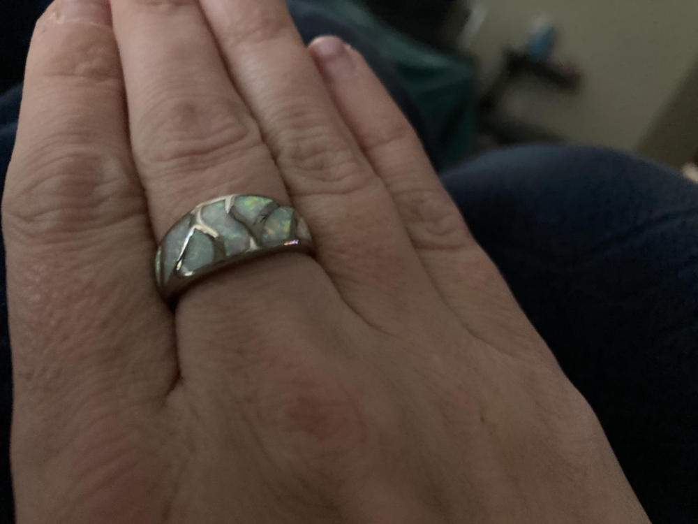 White Opal 925 Sterling Silver Inlay Ring - Customer Photo From Anonymous