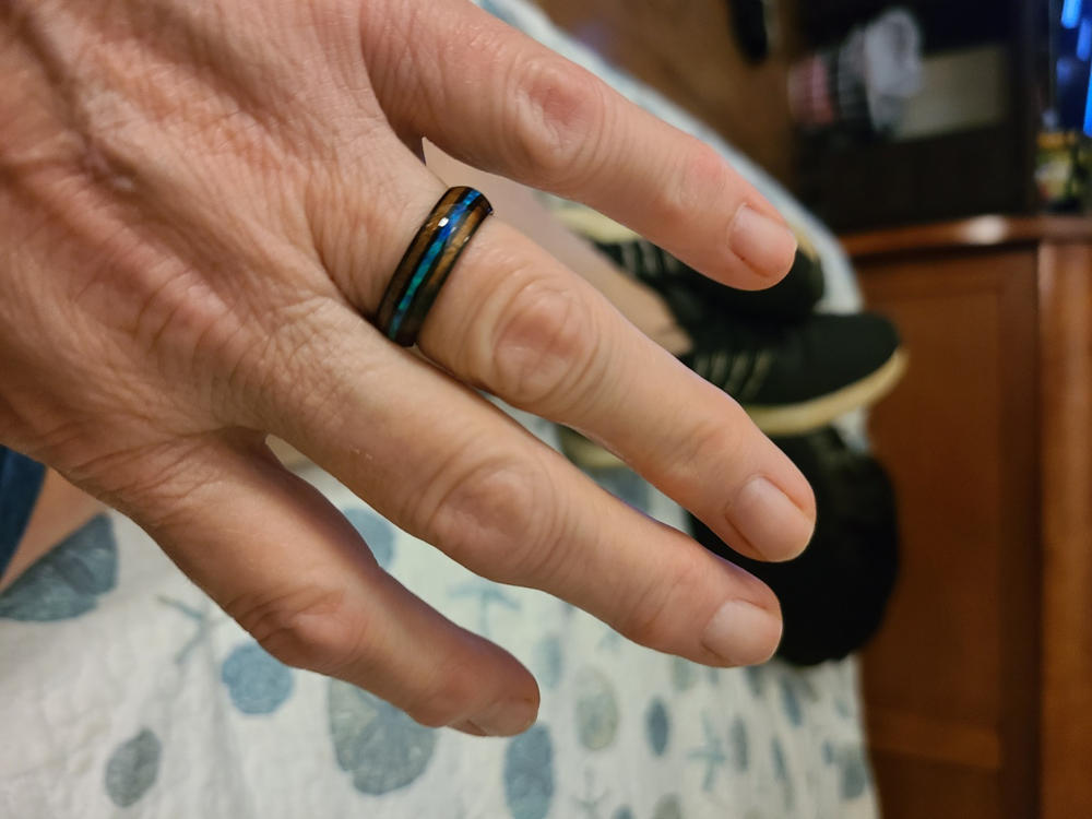 Opal Black Tungsten Ring with Koa Wood Inlay - Customer Photo From Trece J.
