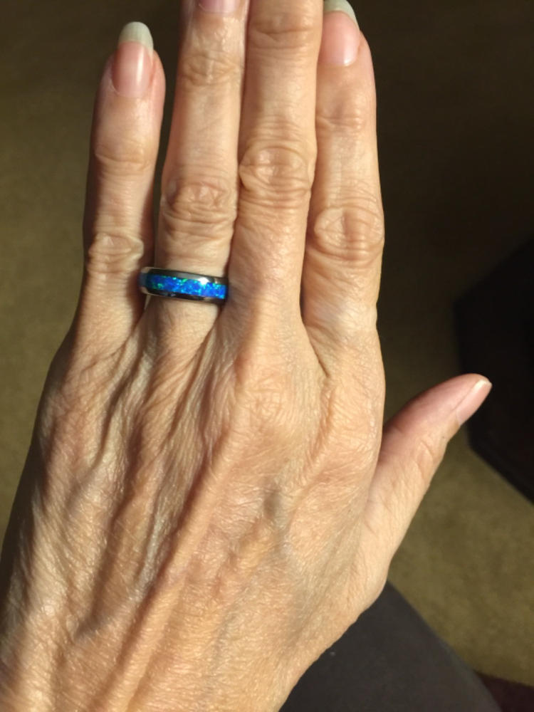 Tungsten Ring with Opal Inlay (4mm - 8mm width, Barrel style) - Customer Photo From Anonymous
